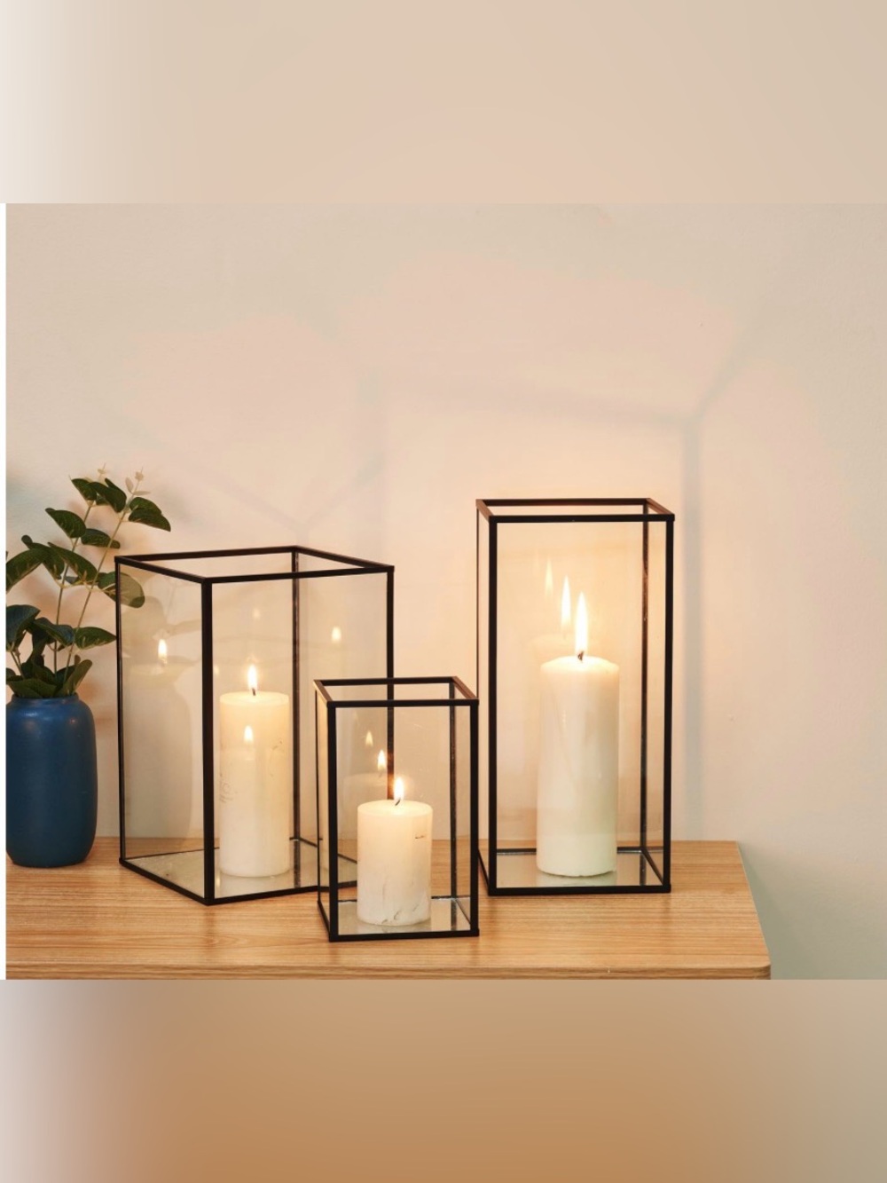 PHOSPHOR Glass Hurricane Candle Holder Set Of 3